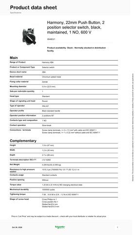 Datasheet — XB4BD21 — page 1